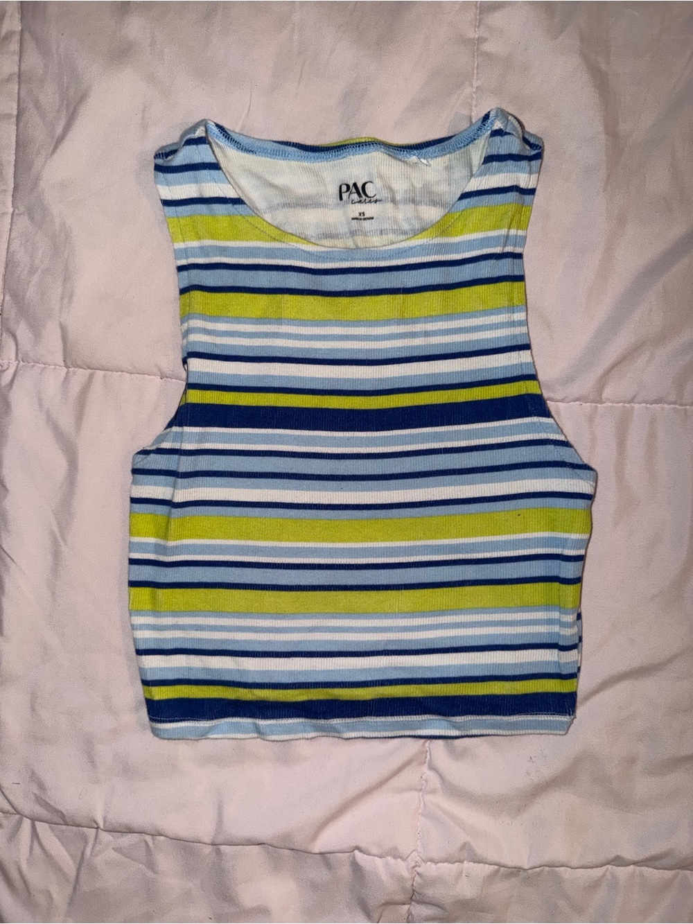 PacSun Striped Ribbed Crop Tank - Blue, Lime, White